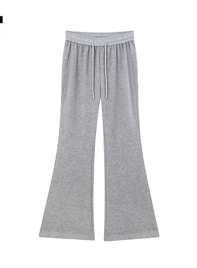 i.tGROUNDZERO秋冬显瘦休闲百搭侣情浅灰色微喇叭卫裤基础长裤子