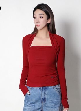 i.t GROUNDZERO2026新春低胸多巴胺收腰红色假两件针织衫长袖女