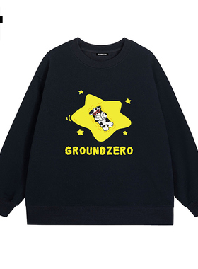 i.t GROUNDZERO国朝2025秋款黑色星星棉印花卫衣长袖上衣