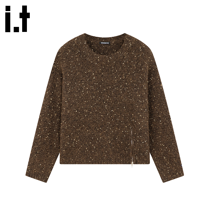 i.t GROUNDZERO2025秋冬慵懒休闲咖啡色长袖毛衣打底针织衫女