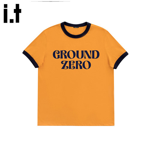 i.t GROUNDZERO潮牌新款GZO橙纯色拼色宽松男女同款短袖T恤体恤衫