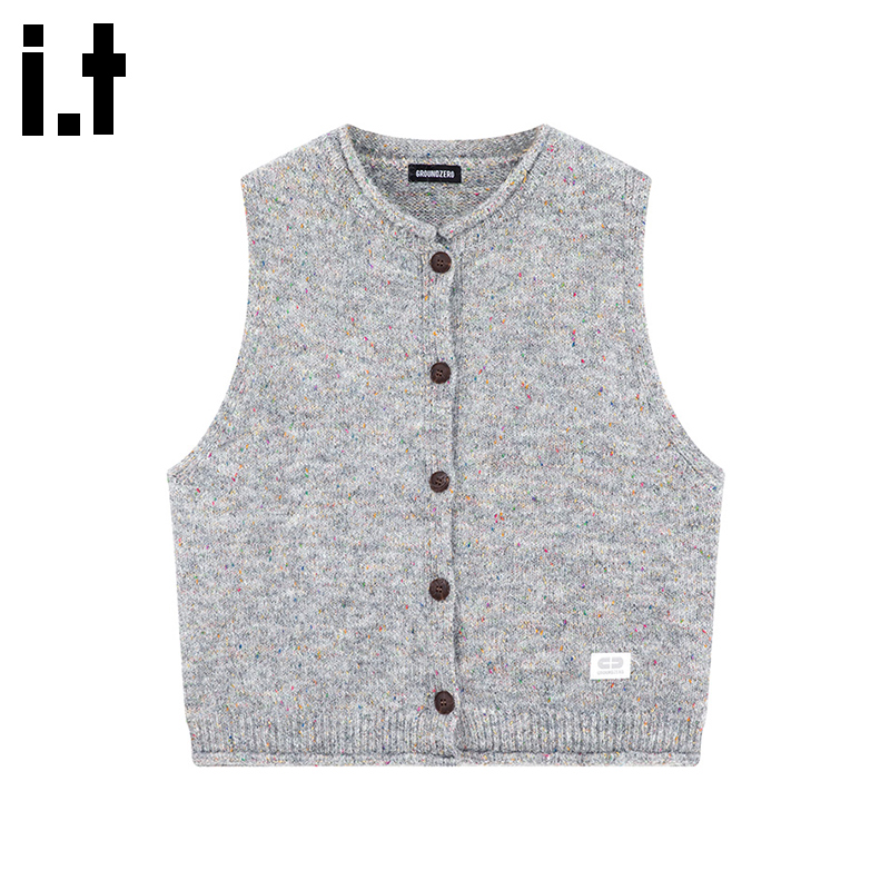 i.tGROUNDZERO2025秋冬马甲针织打底纽扣毛衣开衫背心无袖上衣服