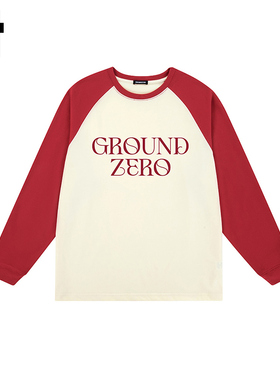 i.t GROUNDZERO韩系2025秋季新款Logo红色卫衣拼接长袖上衣