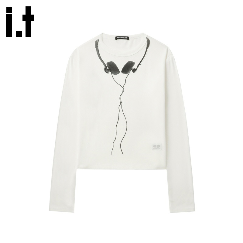 i.t GROUNDZERO2025夏季GZO新潮K百搭耳机印花长袖T恤款女