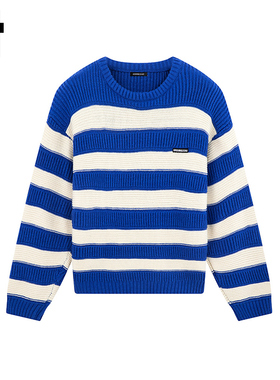 i.t GROUNDZERO2025秋冬蓝色条纹开衫毛衣打底针织衫女