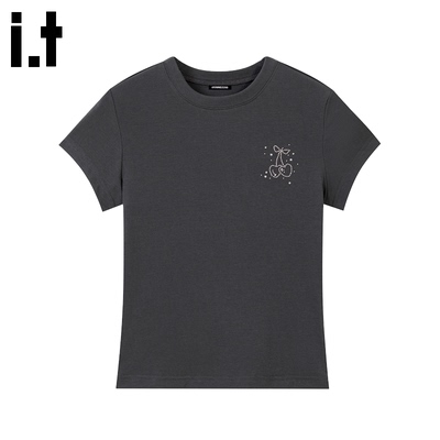 i.t GROUNDZERO2025夏季新款樱桃烫钻潮K百搭印花短袖T恤款女