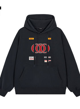 i.t GROUNDZERO韩系2025秋季OOO黑色连帽长袖印花卫衣上衣