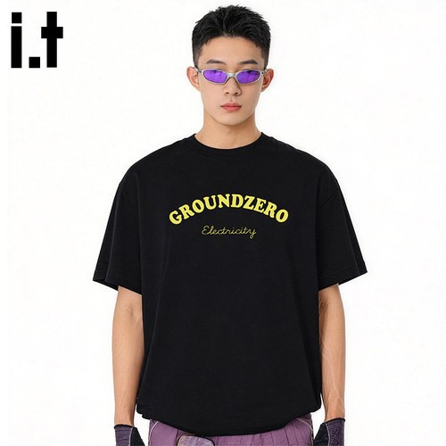 GROUNDZERO男女免烫棉字母T恤