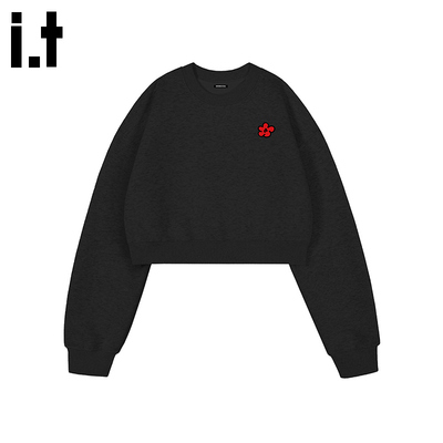 i.t GROUNDZERO国潮2025秋季刺绣花黑色纯色长袖卫衣上衣
