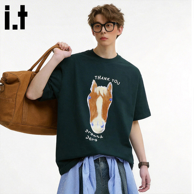 i.t GROUNDZERO圆领春夏季款潮流趣味马头棉大码宽松短袖T恤衣服
