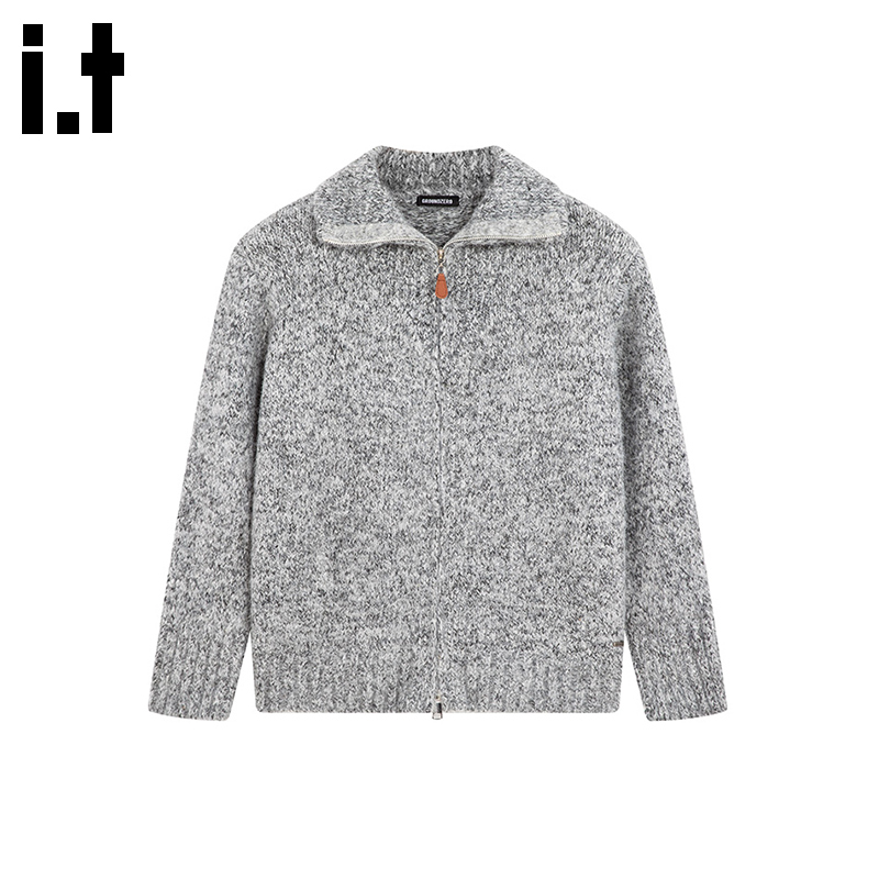 i.t GROUNDZERO韩系2025秋冬翻领麻灰衣外套长袖针织开衫女 - 封面