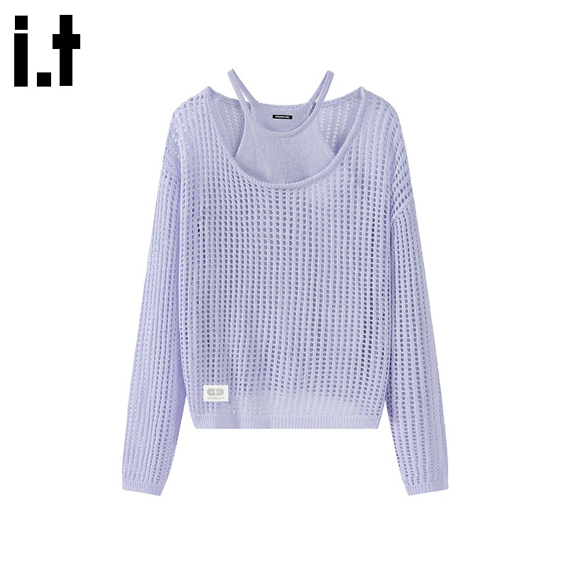 韩系慵懒感镂空针织衫女