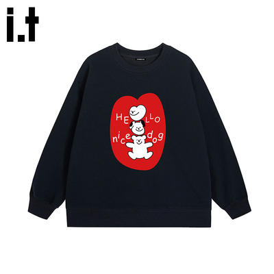 i.t GROUNDZERO国朝2025秋款桃杏色卡通小熊印花棉卫衣长袖上衣