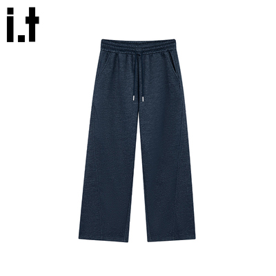 i.t GROUNDZERO2025秋冬情侣款加绒运动藏青色宽松直筒卫裤长裤子