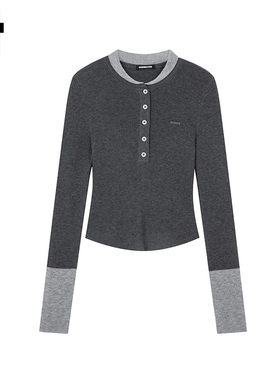 i.t GROUNDZERO韩系2025秋冬新款毛衣灰色拼色针织衫长袖上衣女