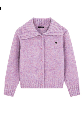 i.t GROUNDZERO韩系2025秋冬翻领紫色外套长袖毛衣针织开衫女