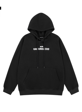 i.t GROUNDZERO韩系2025秋季休闲立体绣Logo黑色情侣连帽卫衣上衣
