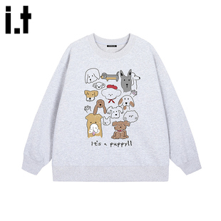 浅灰小狗派对棉印花卫衣长袖 秋款 i.tGROUNDZERO 上衣 周深同款