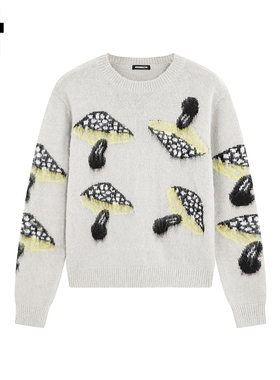 i.t GROUNDZERO韩系2025秋冬灰色圆领蘑菇长袖毛衣针织开衫女