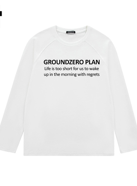 i.t GROUNDZERO2025秋季白色圆领长袖落肩情侣卫衣上衣