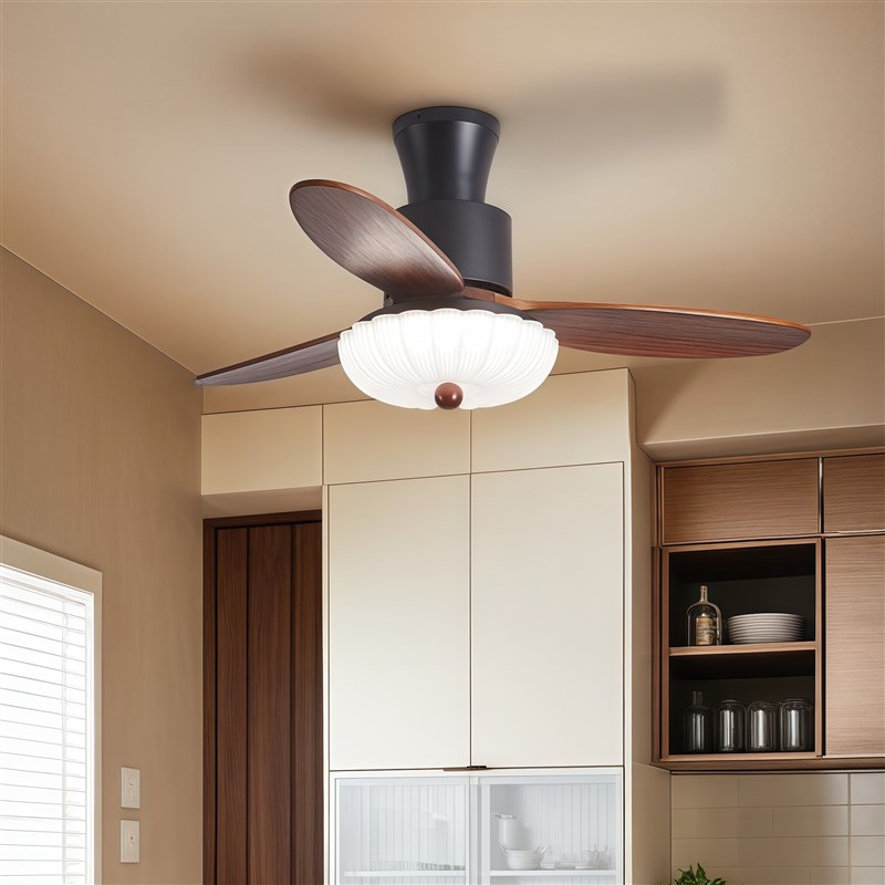 实木吸顶风扇灯餐厅卧室家用变频电风扇低楼层原木风客厅吊扇吊灯