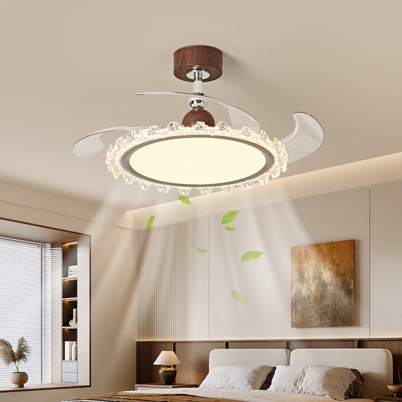 卧室风扇灯餐厅吊扇灯中古风复古高级感设计师个性冰川隐形电扇灯