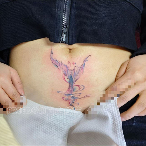 性感辣妹美人鱼尾纹身贴高级感遮