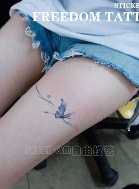 浅蓝蝶序 小清新蝴蝶纹身贴蓝色浪漫氛围感高颜值遮盖ins防水持久