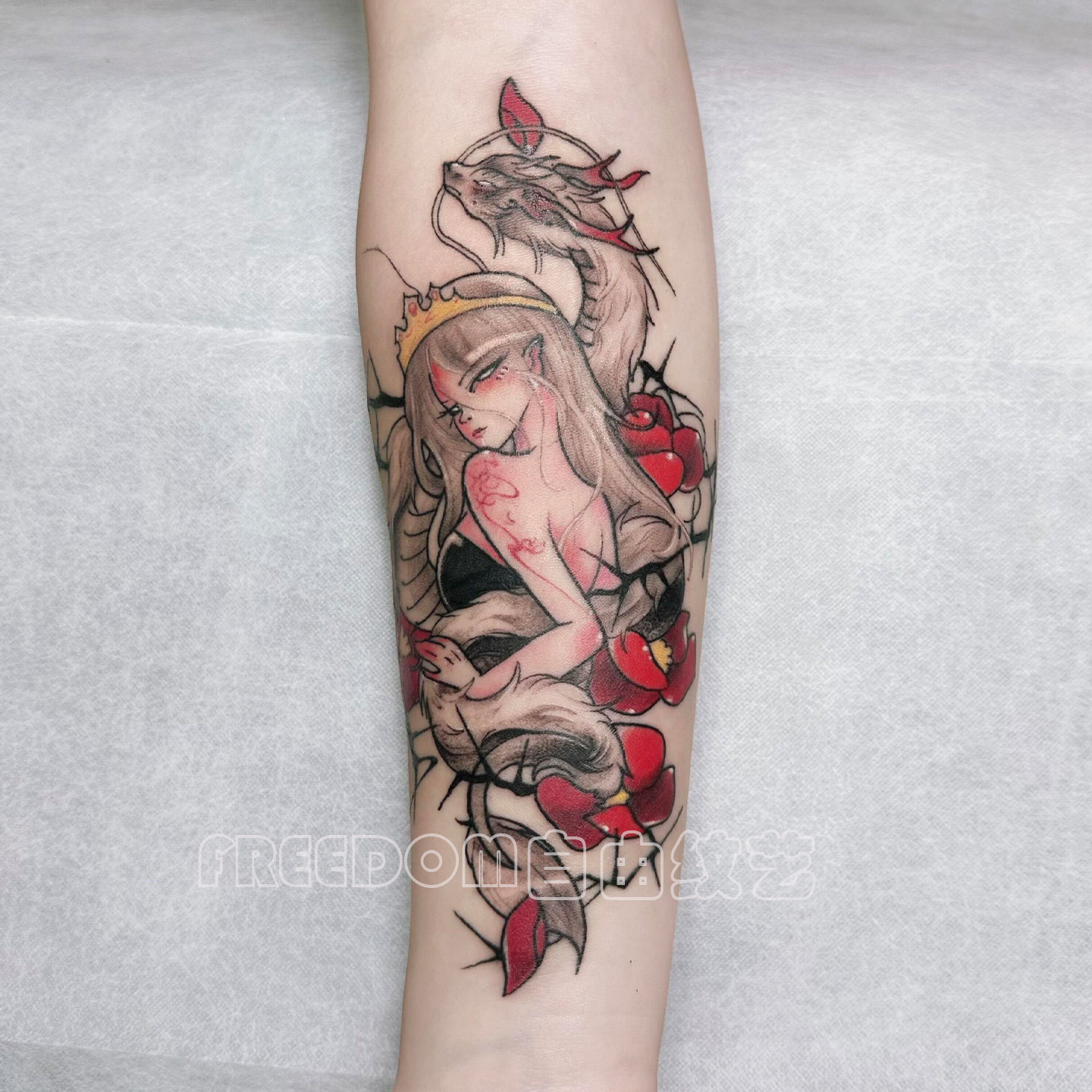 霸气龙女花臂彩色纹身贴遮疤高级逼真防水持久男女可水洗个性辣妹