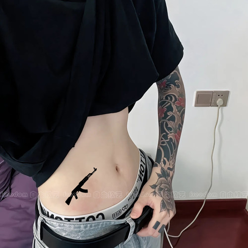 黑色AK草本纹身贴手臂ins暗黑风