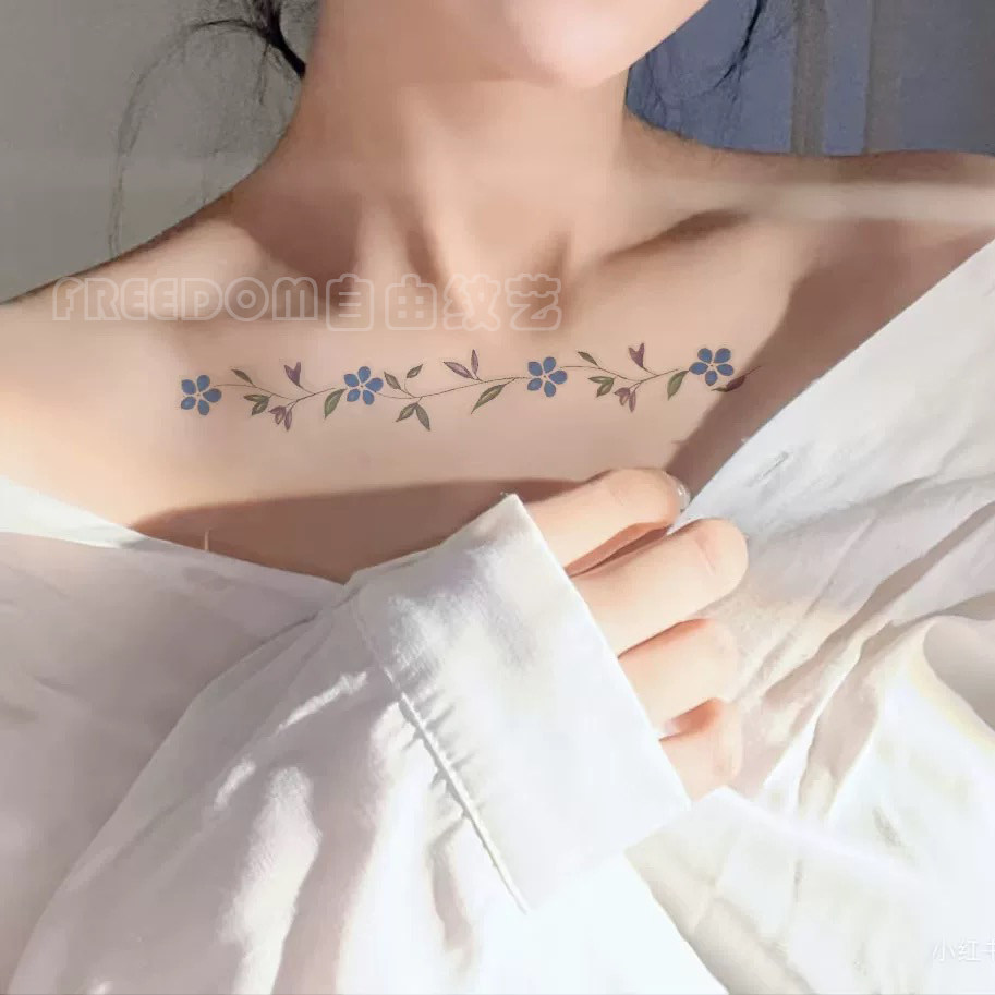 兰花草花环彩色纹身贴持久防水小清新手臂ins缠绕高级感花瓣纯欲