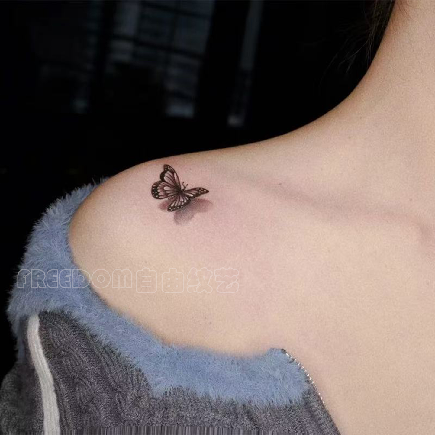 立体3D蝴蝶草本纹身贴半永久甜酷锁骨高级感仿真刺青贴纸持久防水