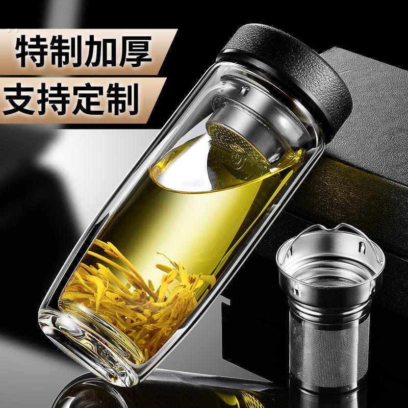 摔钢化玻璃杯茶叶杯子摔不烂的隔热保温水杯双层鹅蛋杯男士茶杯防