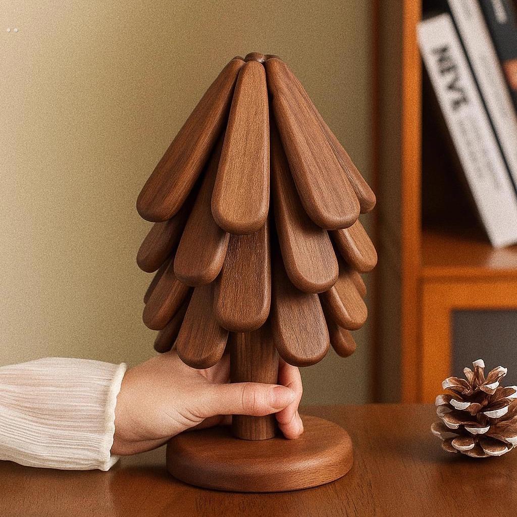 百年树龄乌檀木隔热垫餐桌高级摆件创意圣诞树型餐垫防烫耐高温垫