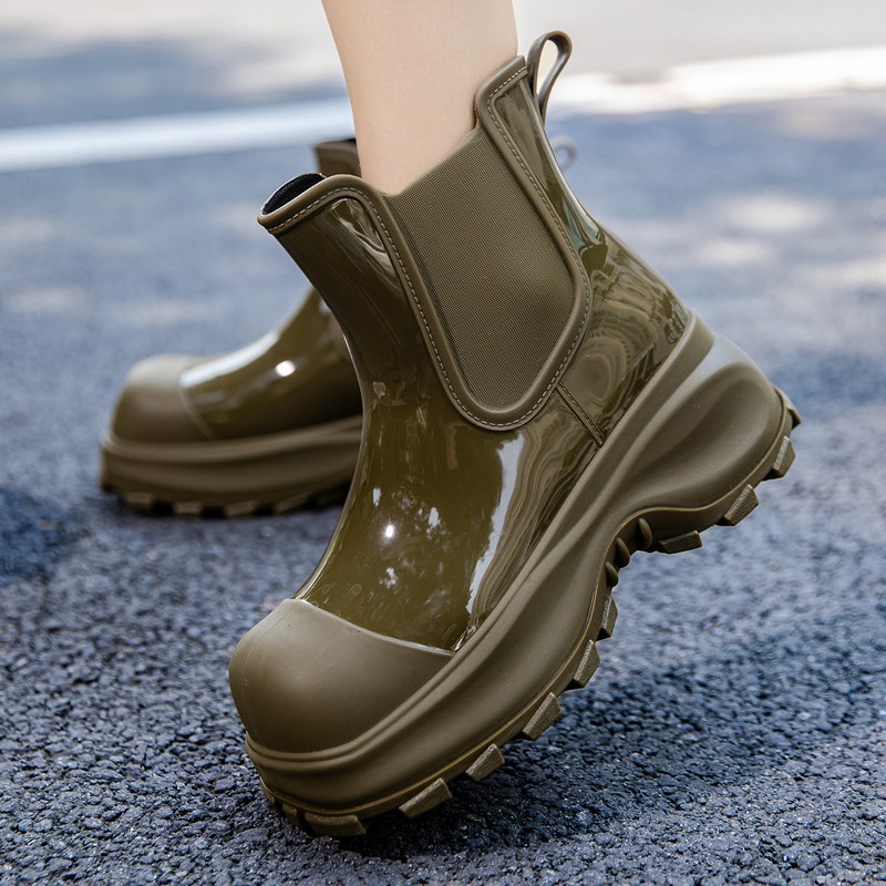 春秋雨鞋女款中筒成人时尚雨v靴外穿防滑防水厨房内增高户外露营