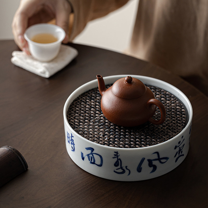 仿古胎诗文壶g承陶瓷干泡储水茶盘功夫茶具茶承家用养壶托盘干泡