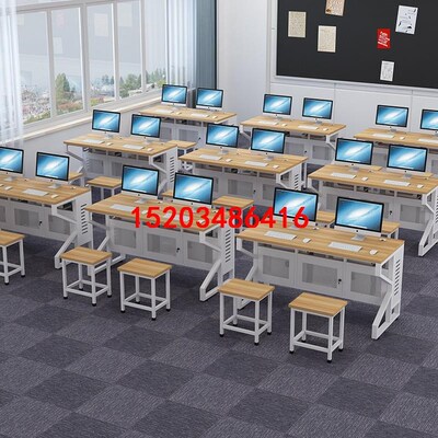 学校学生电教室钢木双人三人多媒体微机室L培训桌教室机房电脑桌