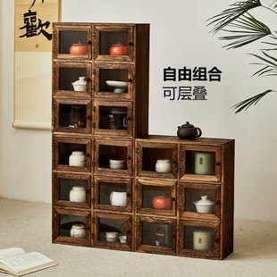 实木多宝阁博古架茶室茶具u收纳柜茶杯茶壶置物架紫砂壶陈列架整