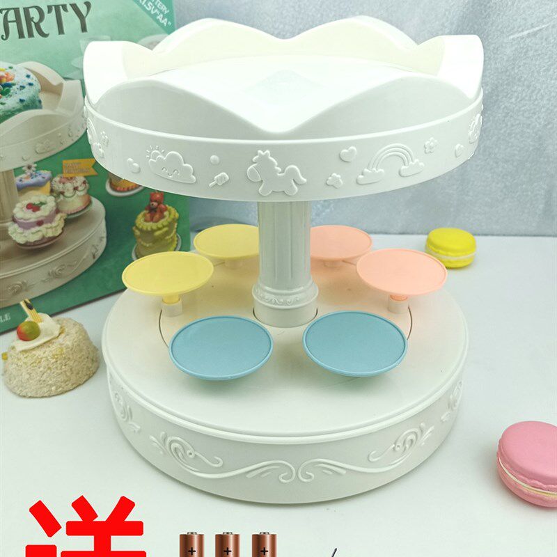 双层音乐甜品机底座电动旋转机y自动旋转木马蛋糕展示台生日转转
