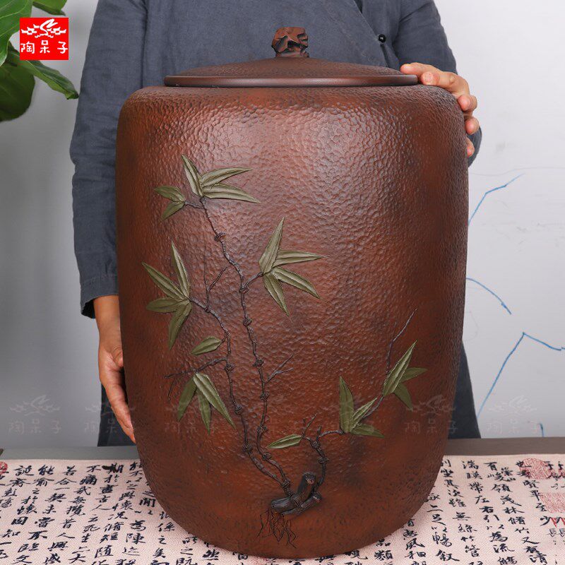 陶呆子云南建水紫陶茶叶罐锤纹大号 存茶缸陶瓷X密封七饼茶缸