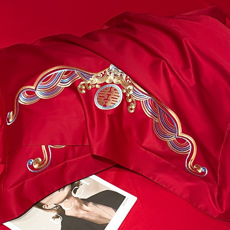 中式龙凤刺绣婚庆四件套大红色结婚J被套床单喜庆床上用品,床上用品,婚庆床品套件,淘宝优惠券,粉丝福利购,淘宝优惠卷