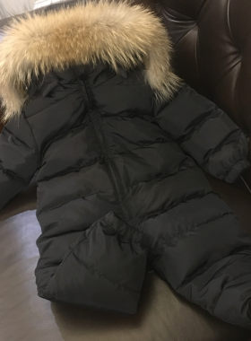 新款婴幼儿童爬爬服男女宝v宝加厚保暖防寒服哈衣真毛领连体羽绒