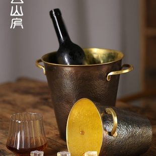 手工黄铜冰桶酒吧香槟桶家用纯铜冰块桶啤酒冰桶围炉冰茶器皿 日式