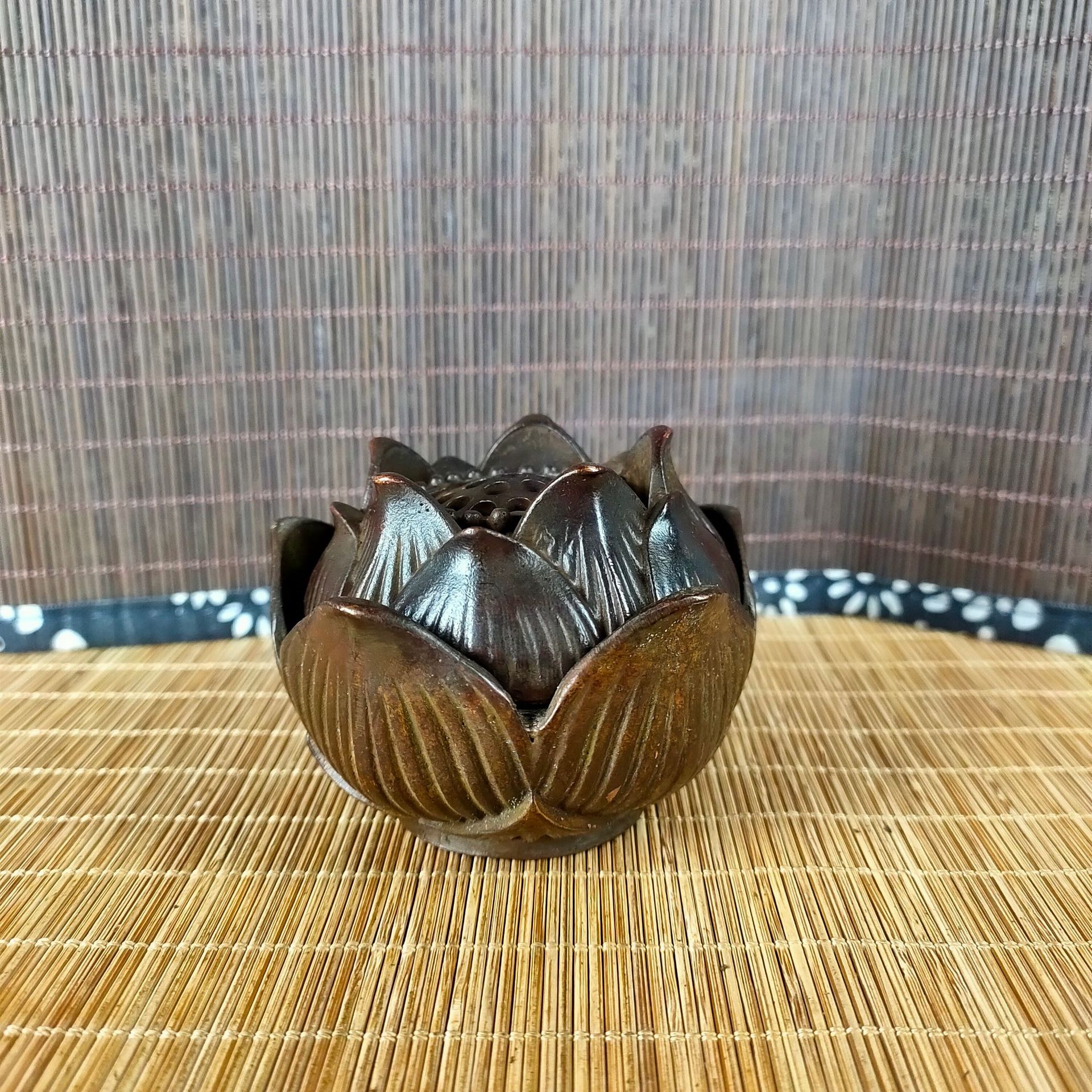 做旧仿古铜莲花香薰炉摆件 中式书房客厅办公室塔香炉盘香炉桌面