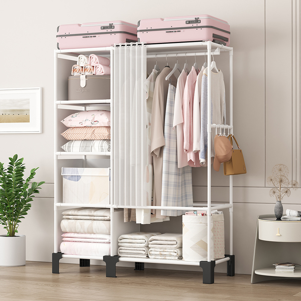 新款简易衣柜防尘收纳衣架储物架落地衣帽架多功能组装衣橱家用