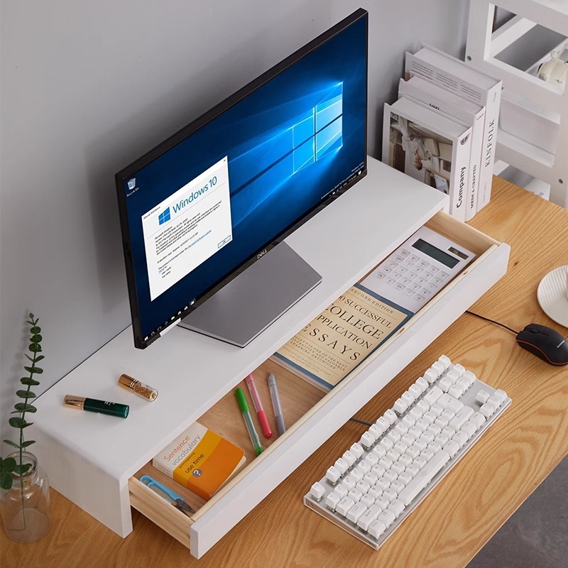 电脑架显示器台式屏幕加长办公室办公桌桌面收纳置物架带抽屉