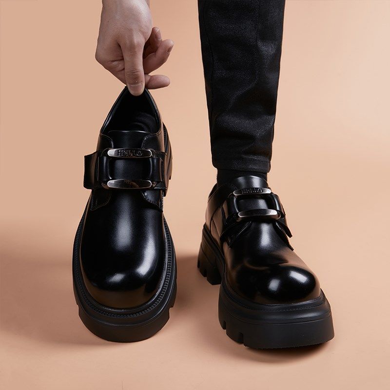 工装鞋男英伦风厚底增高q通勤黑色大头鞋商务正装潮流百搭圆头皮,流行男鞋,休闲皮鞋,淘宝优惠券,粉丝福利购,淘宝优惠卷