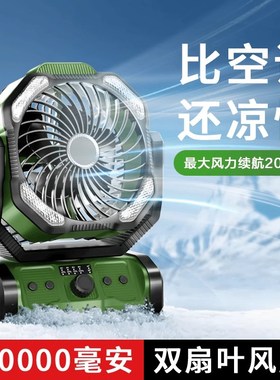 户外摇头风d扇20000毫安小风扇灯充电静音野营露营学生宿舍大风力