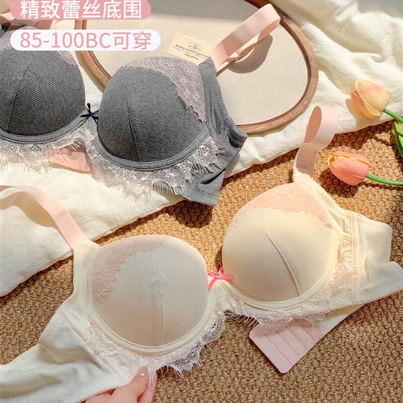 纯欲蕾丝大码胖MM甜美女士大胸x内衣女夏季薄款防下垂文胸2025新