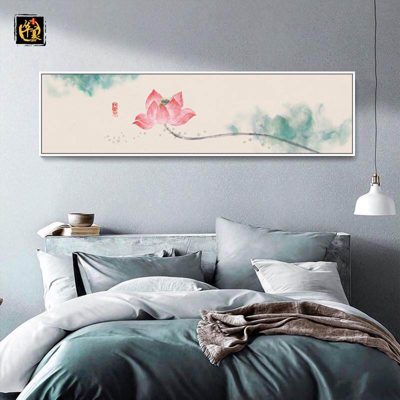 新中式卧室床头装饰画客厅禅意荷花国画莲花工笔画水墨画壁画挂画